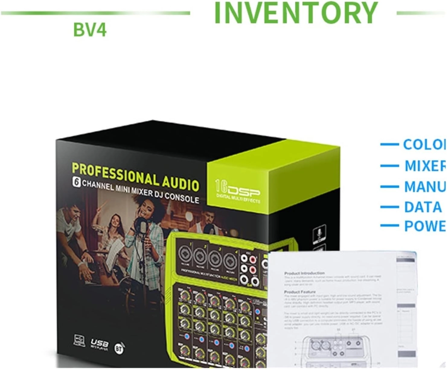 Audio Mixer BV4 Portable 4 Channels Audio Mixer USB Mixing Console Supports BT Connection with Sound Card 