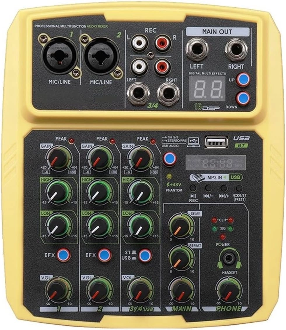 Audio Mixer BV4 Portable 4 Channels Audio Mixer USB Mixing Console Supports BT Connection with Sound Card 