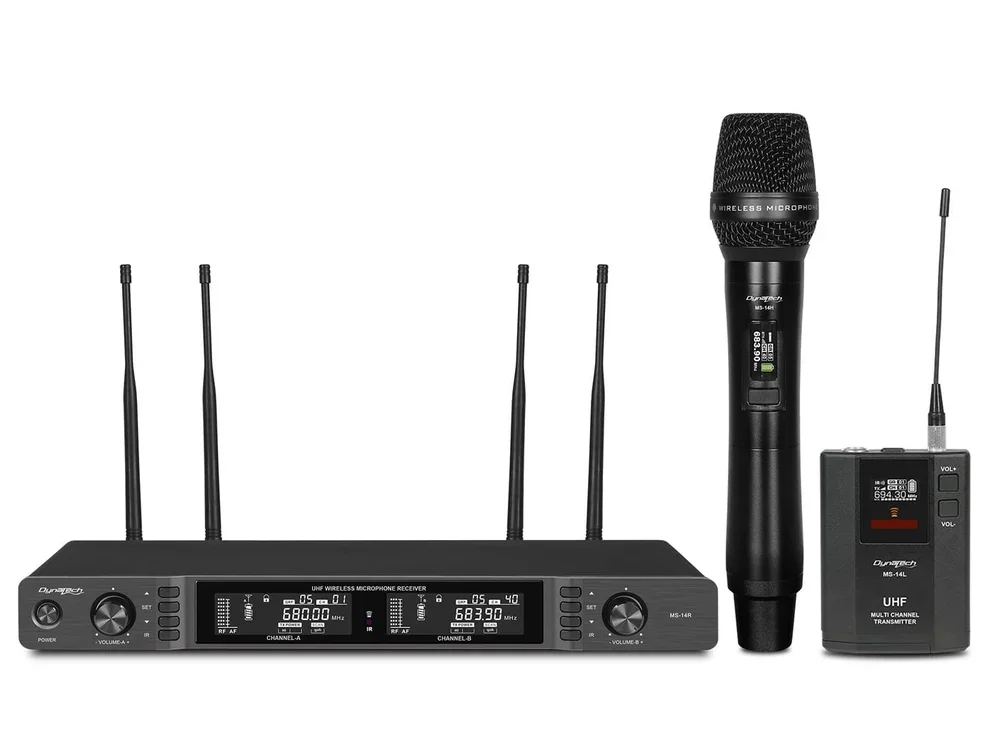 Dynatech MS14R-MS14HL Wireless Microphone System With Flight Case
